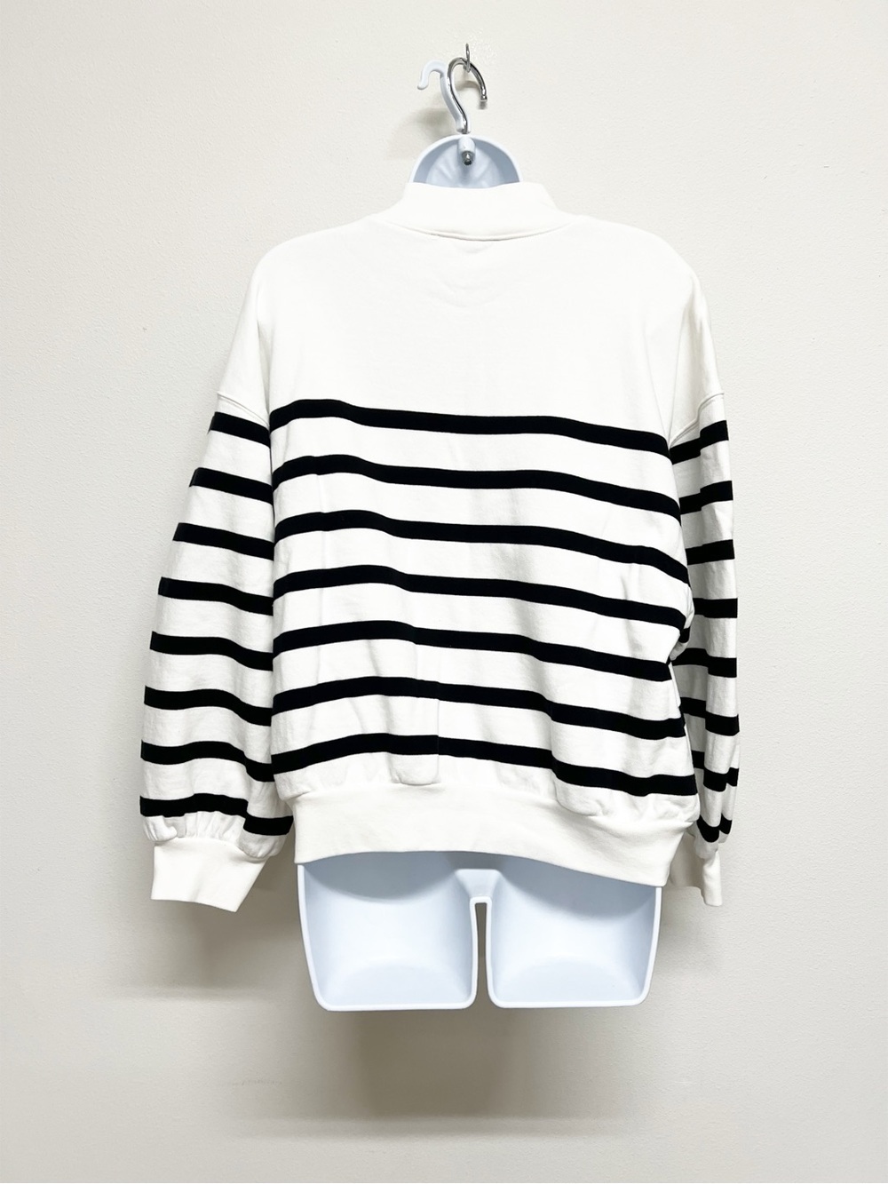 Frame Denim Womens Striped Black and White Balloon Sleeve Mock Neck Sweatshirt - Picture 3 of 11